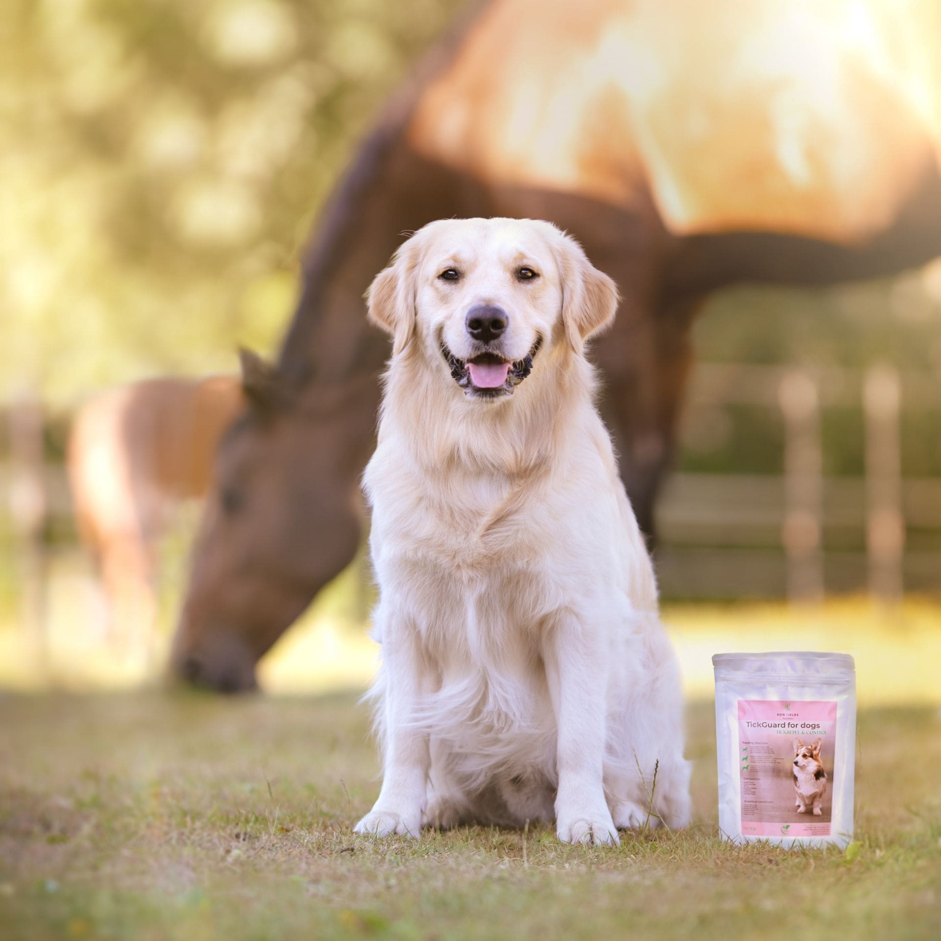 Golden retriever an Tick Guard natural Ayurvedic tick and flea prevention supplement for dogs